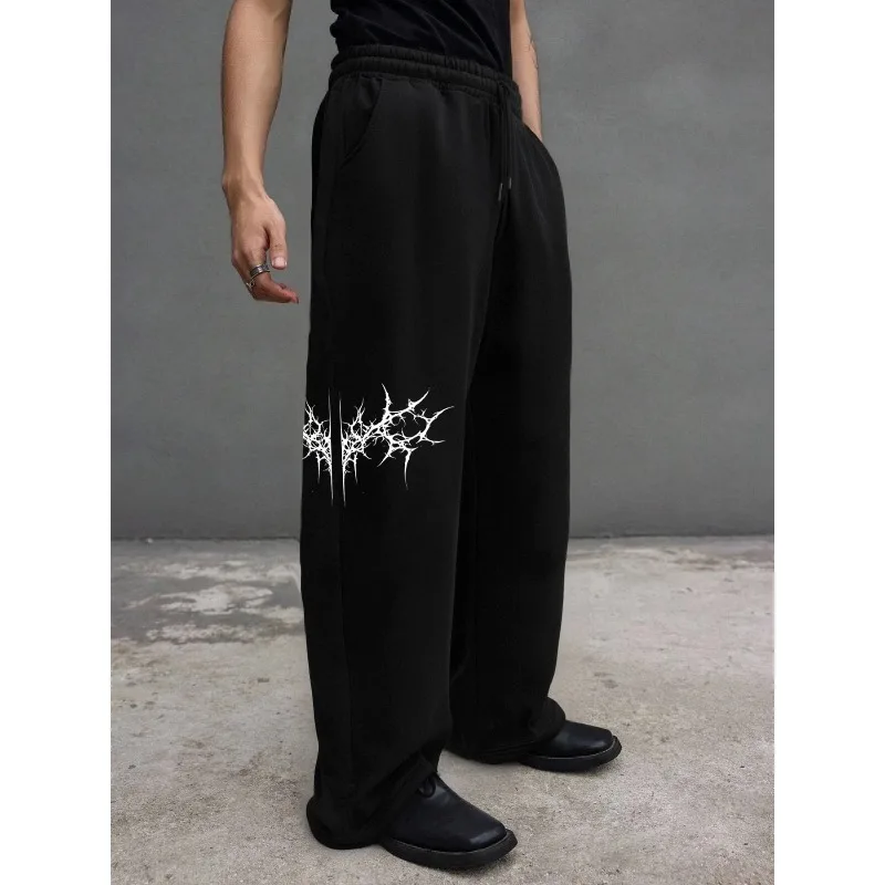 

Casual Loose Summer Wide-Leg Sweatpants with Patterns on the Front and Back Street Style Unisex Track Pants pants