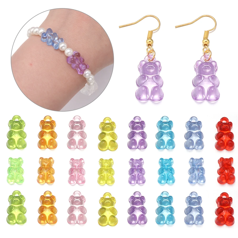 50pcs Colorful Transparent Cute Gummy Bear Acrylic Loose Spacer Beads For Jewelry Making Bracelet Charms Necklace Pendant