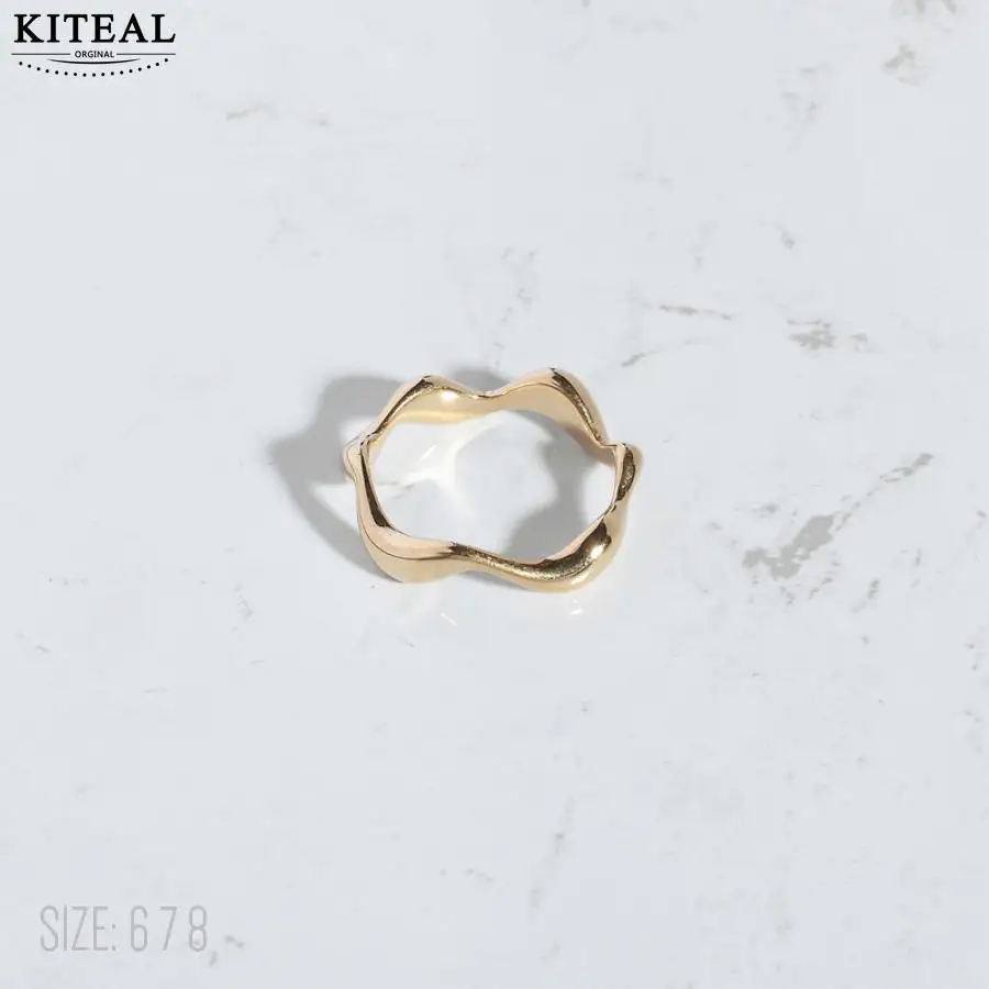 KITEAL NEW!! Gold Plated size 6 7 8 Girlfriend women's rings Irregular Wave Smooth Ring opal High Quality Jewelry