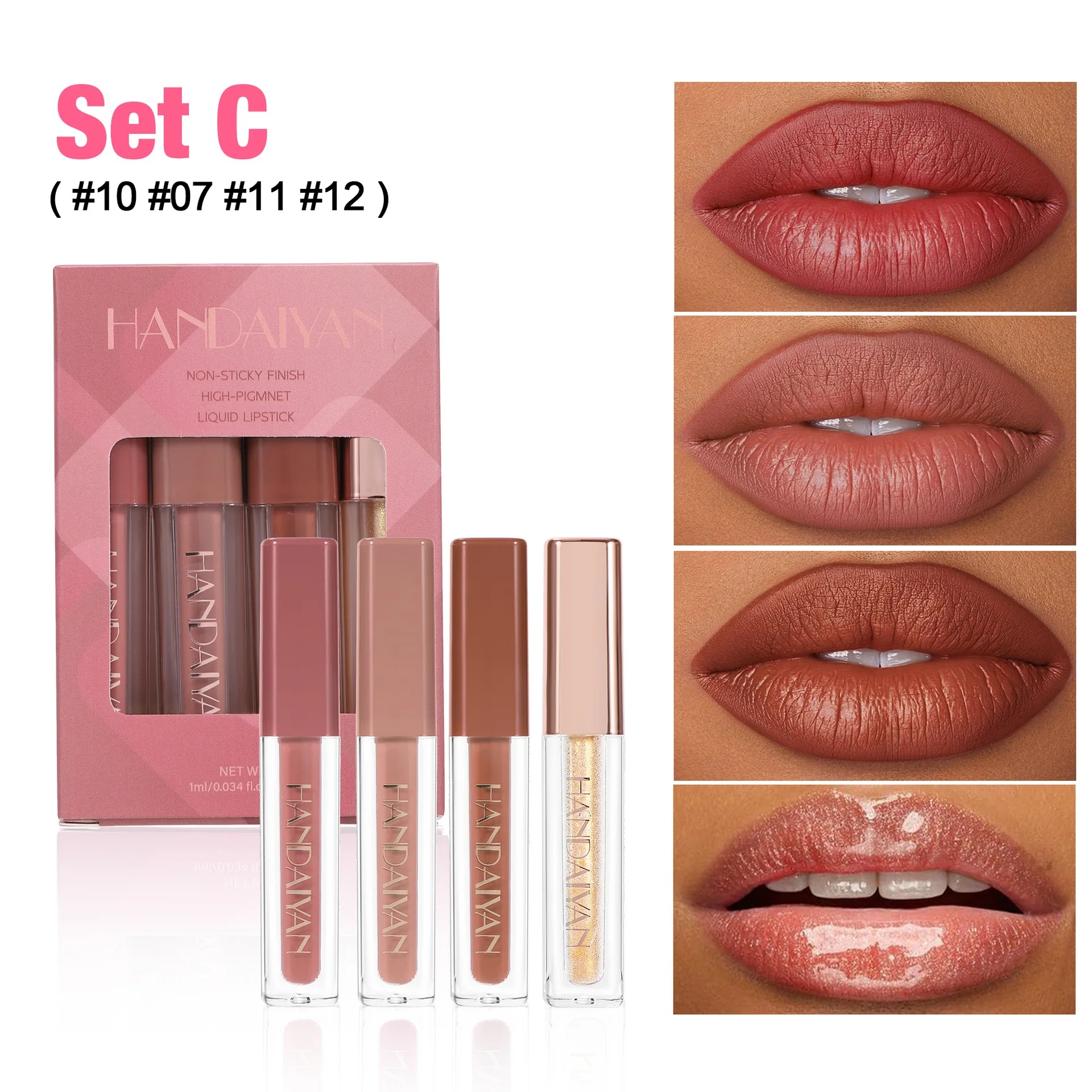 Set di lucidalabbra a lunga durata a 4 colori Impermeabile a prova di trasferimento Opaco Lip Stain Cosmetici Lip Plumper Gloss per la bellezza delle donne