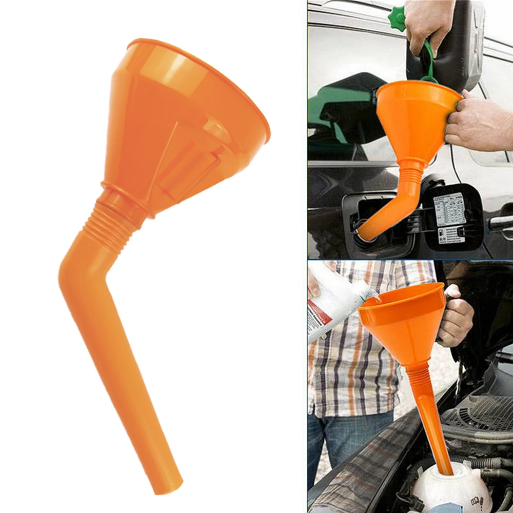 1Pcs Universal Detachable Flexible Car Water Oil Funnel Petrol Diesel W/ Spout & Filter Orange Removable strainer brass