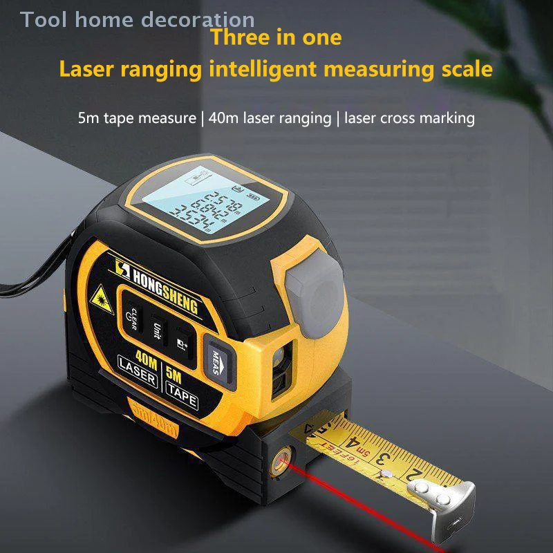 3 in 1 laserafstandsmeter meetlint liniaal 40 m / 60 m laserafstandsmeter LCD-scherm met achtergrondverlichting voor bouwmeting