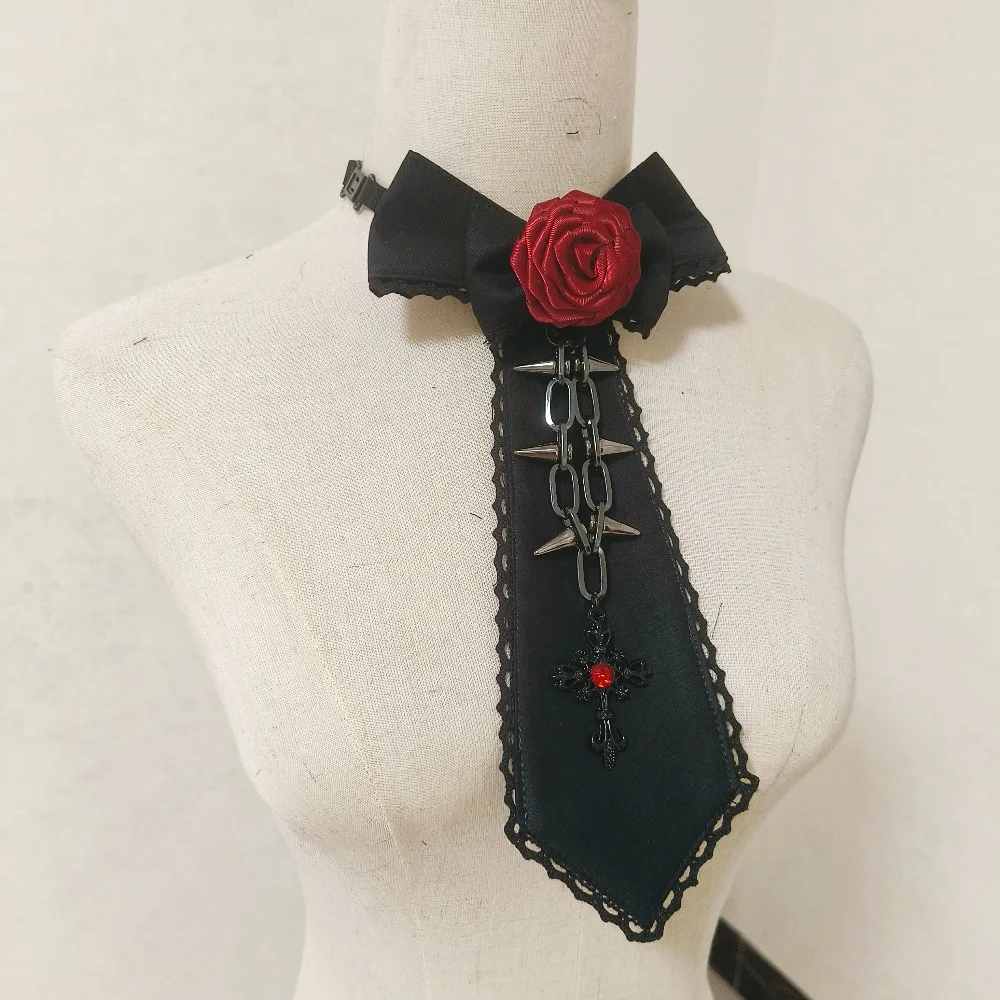 

Готический галстук в стиле Лолиты с розовым крестом, аксессуары для косплея, съемный воротник в стиле панк