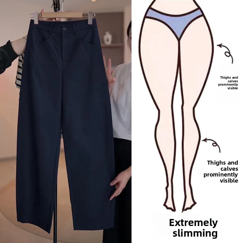 

Slim Fit Banana Wide Leg Pants Women plus Size 200 Pounds Summer New Loose Slimming Concealing Casual Straight Leg Pants