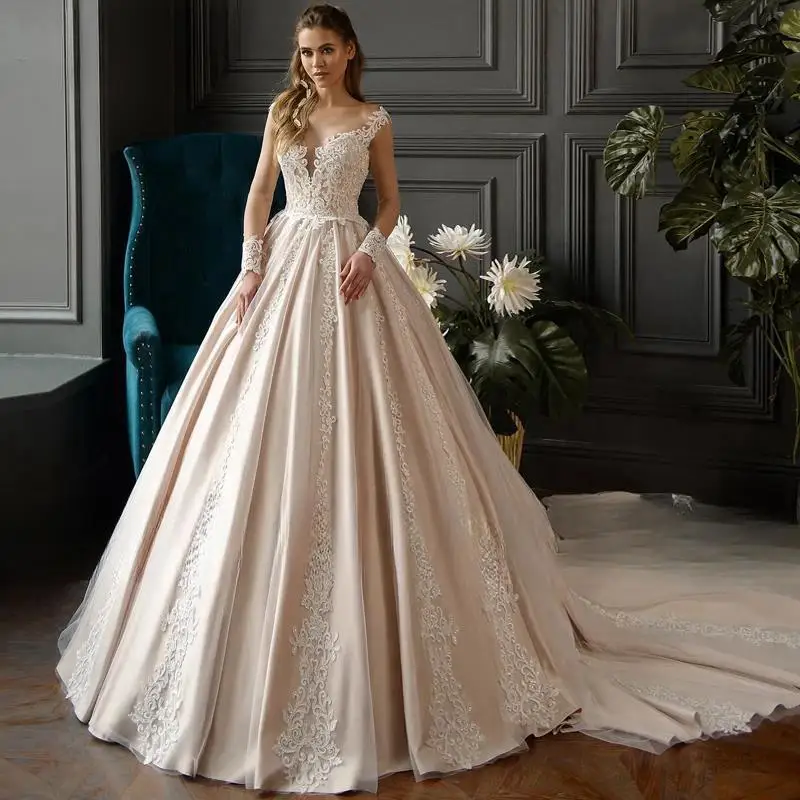 

Adoly Mey Gorgeous Appliques Customized A-Line Wedding Dress 2025 Elegant Scoop Neck Vestido Cap Sleeve Satin Vintage Bride Gown