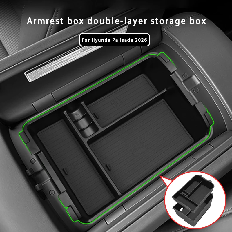 

For Hyunda Palisade 2026 Double Layers Center Console Armrest Storage Box ABS Storage Box Organizer Tray Interior Accessories