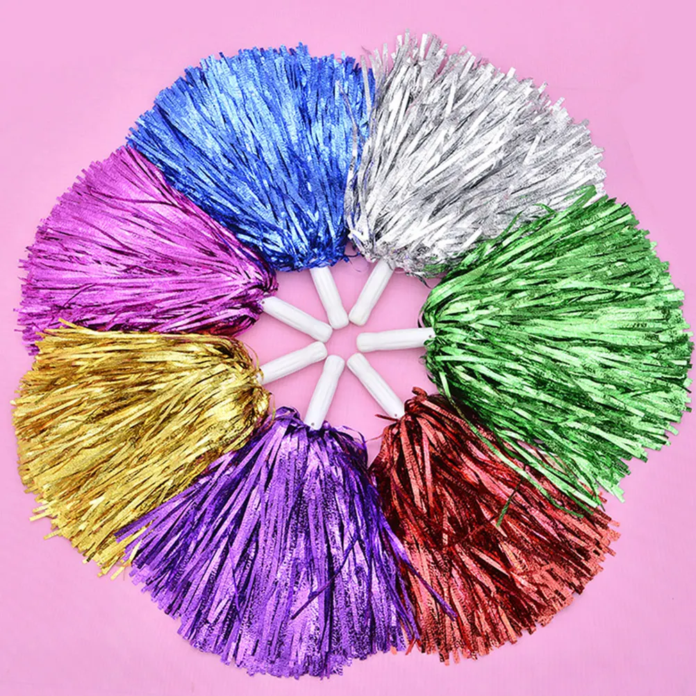 

14pcs Hand Twirl Poms Mixed Color Glitter Plastic Cheer Balls Smooth Handle Ring For Sports Party Gift Cheerleading Squad