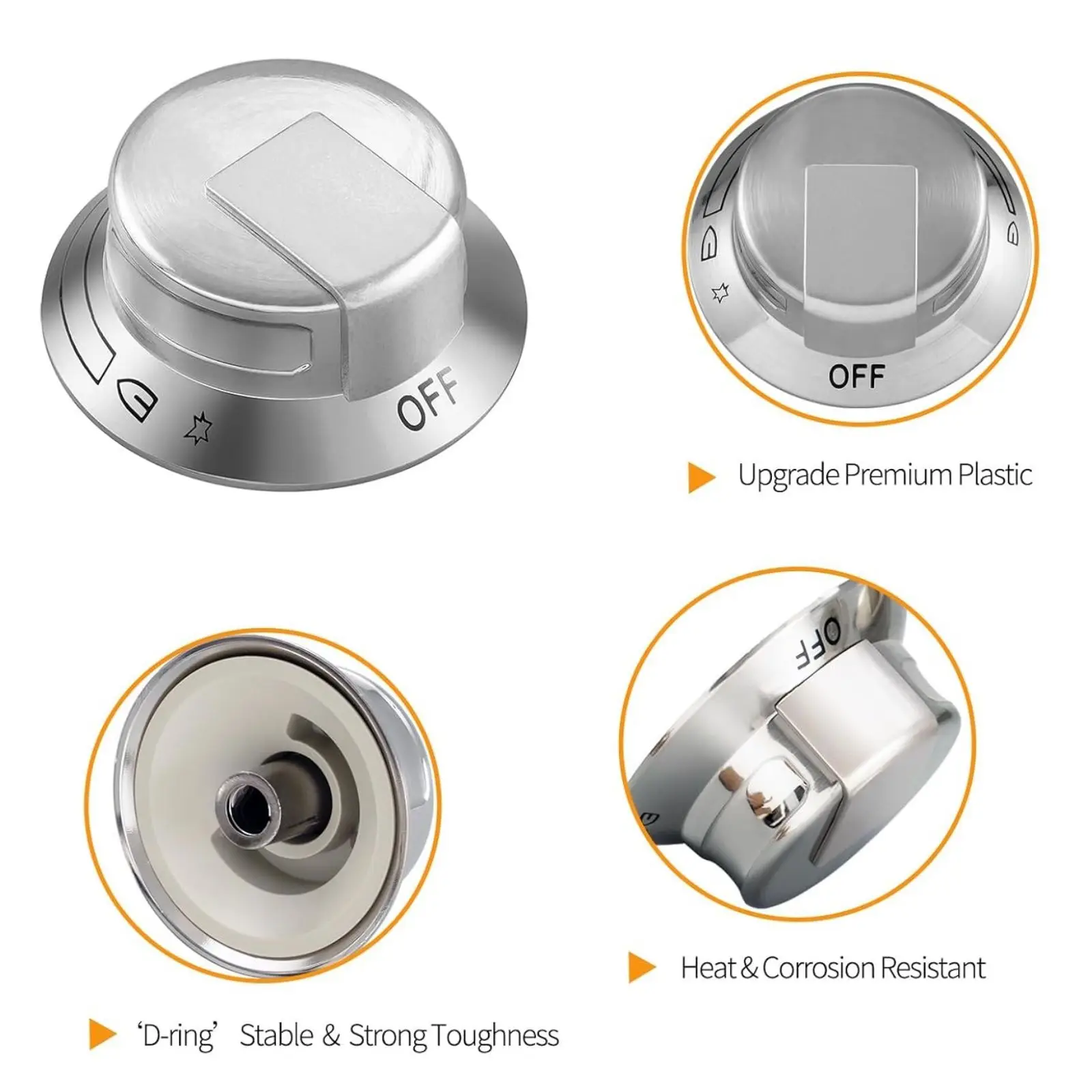 1PC Plastic 318569904 Silver Kitchen Stove Knob Replacement Control Knobs Adaptors Oven Switch Cooking Surface Control Locks