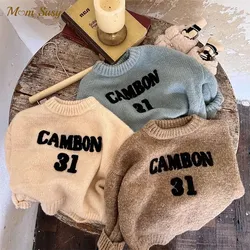 Moda neonata ragazzo lettera ricamo maglione inverno primavera infantile bambino bambino pullover lavorato a maglia top vestiti casual per bambini 1-7 anni