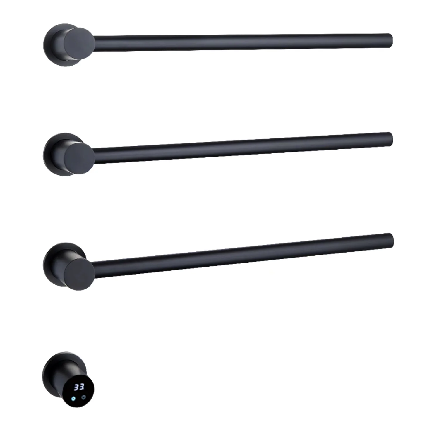 Modern Matte Black Electric Towel Rails with 3 Round Heated Rails 304 Stainless Steel Wall Mounted Hidden Electric Towel Rack