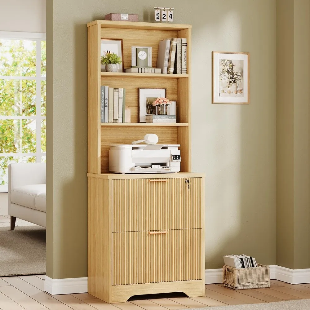 2 Drawer File Cabinet with Lock Wood Filing Cabinet fits Letter Legal A4 Size Hanging File Folders Farmhouse File
