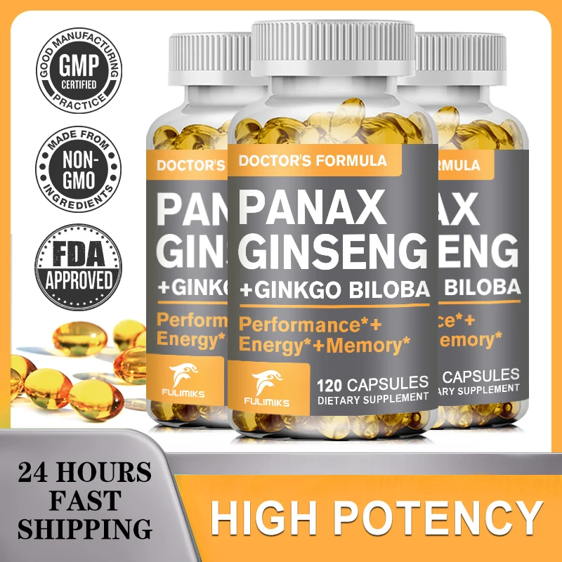 

Korean Red Panax Ginseng Ginkgo Biloba Zinc Ashwagandha Capsules | Non-GMO Vegan | Nutrition Supplement