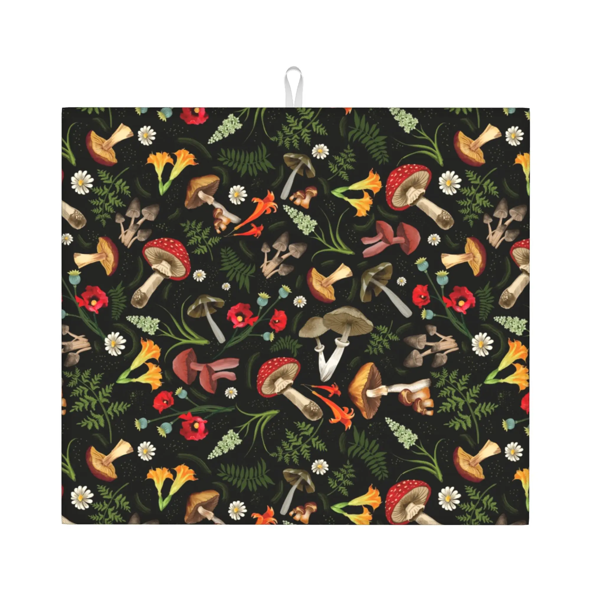 Drying Mat For Kitchen Psychedelic Mushroom Plants Barware Tableware Oil Proof Reusable  Washable Kitchen Sink Drying Pad