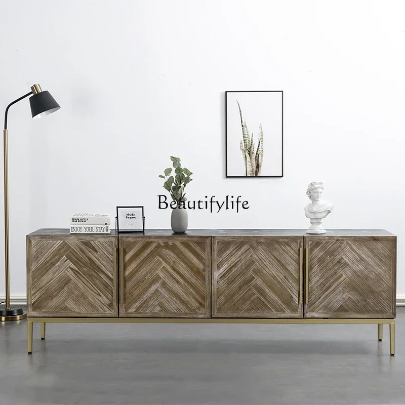 

D06all-solid wood TV cabinet American modern simple small apartment industrial floor cabinet