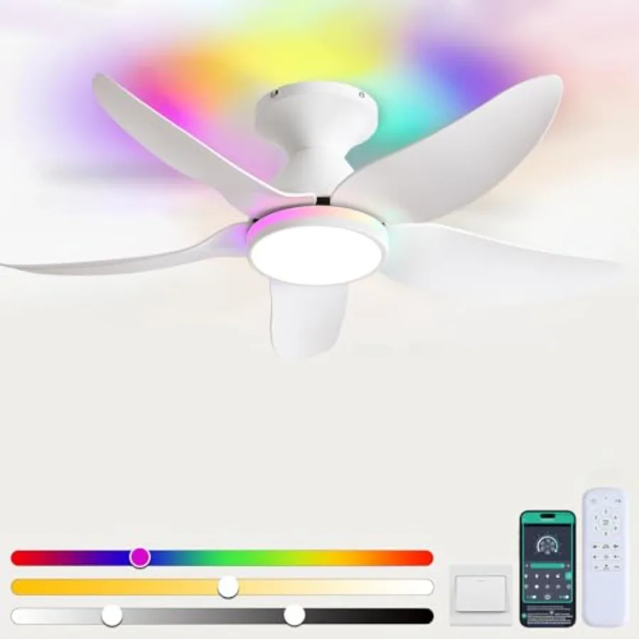 

Ceiling Fans with Lights Remote/APP Control,"Low Profile Ceilg Fans with Dimmable Colors+Rg Lights, 6 Speeds 5 Reversible Blade