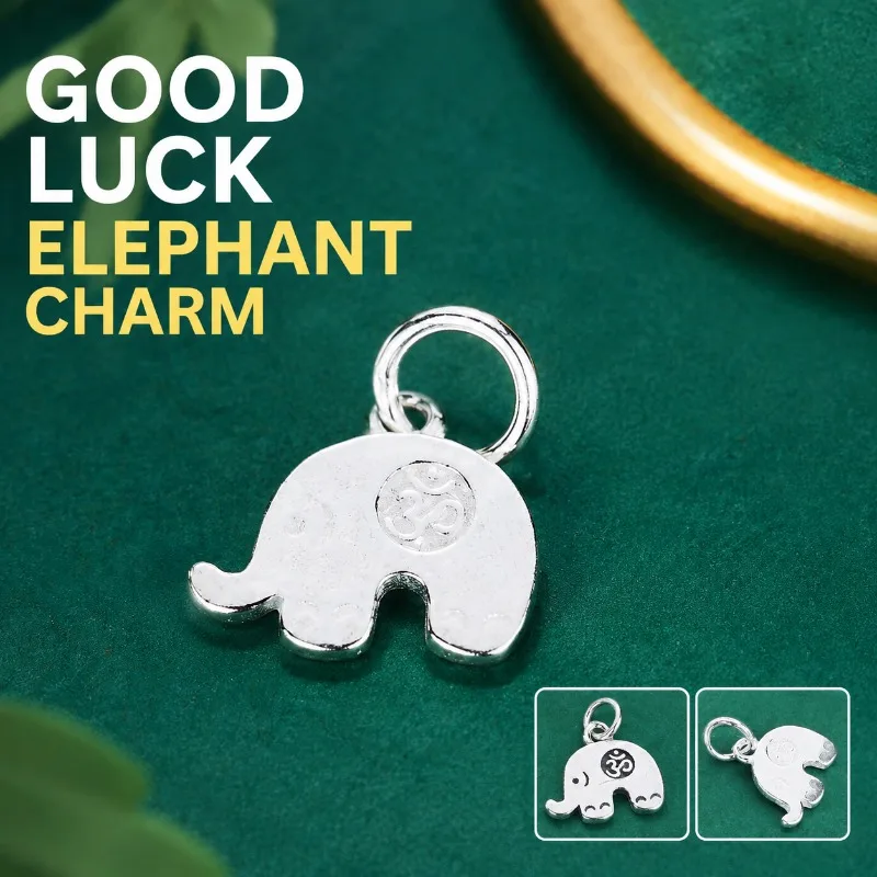 Sterling Silver Elephant Pendant, Vintage Bohemian Good Luck Charm for DIY Bracelet Necklace Jewelry Making Supplies