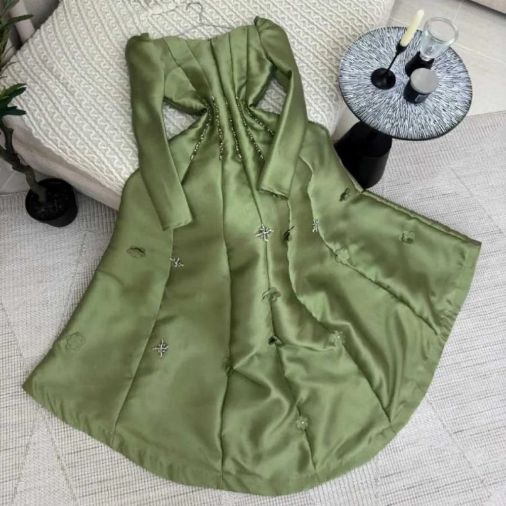 فستان حفلة موسيقية نسائي رائع مخصص مكشكش مثير بأكمام طويلة ساحر على شكل حرف a بطول الأرض فستان الحفلات مطرز بالخرز ثوب مسائي