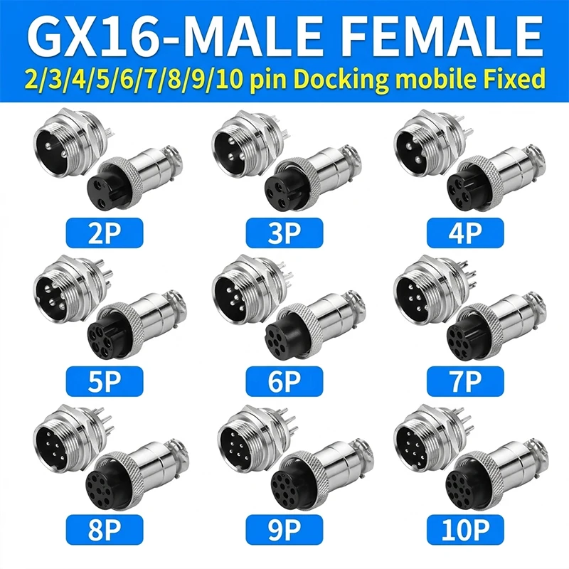 GX16 Aviation Connector 2/3/4/5/6/7/8/9/10 pin Male Female Circular Docking Fixed Mobile Metal Cable Wire Terminal Plug Socket