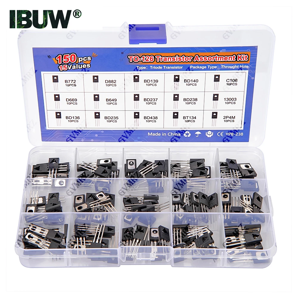 150PCS TO-126 Transistor Kit B772 D882 BD139 BD140 C106 D669 B649 D237 D238 13003 BD136 BD235 BD438 BT134 2P4M Component