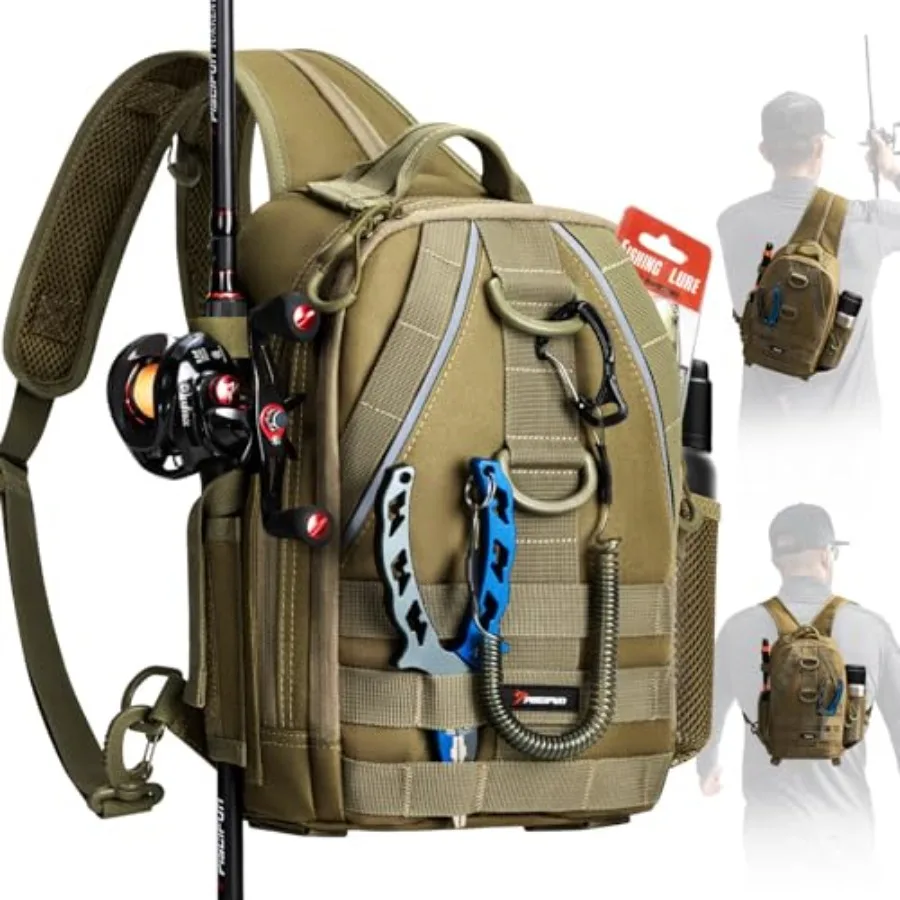 Fishing Backpack with Rod Holder, Lightweight Sling Bag Storge Gear and Equipment
