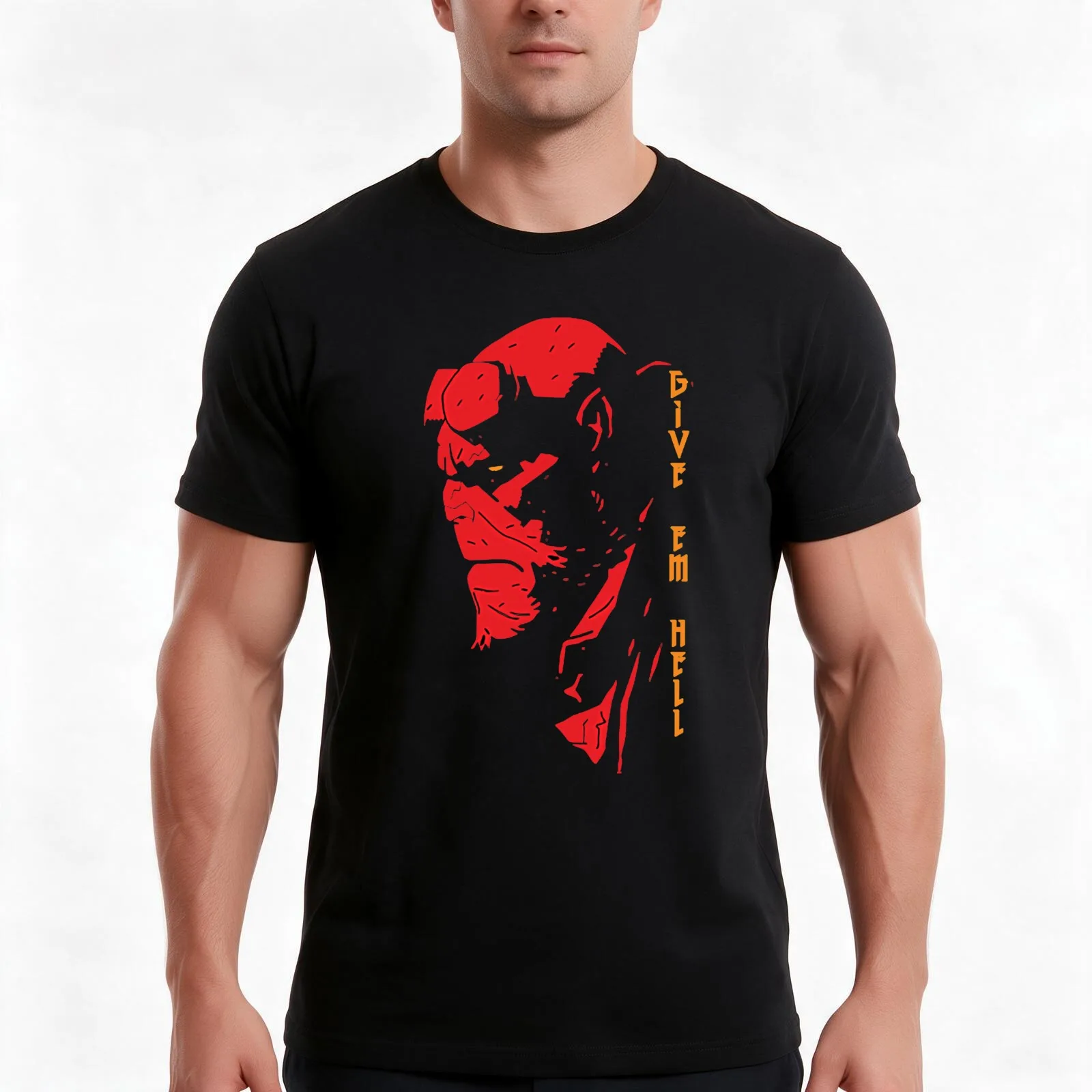 Hellboy - Give em Hell T-Shirt Summer Casual Cotton Tee Oversized Streetwear Tops Vintage Graphic Print Unisex Men Women