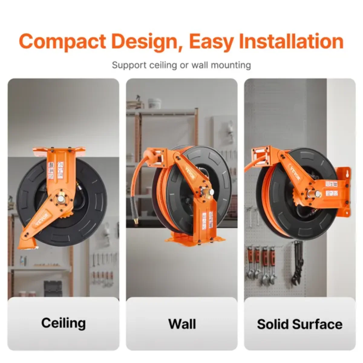 รอกท่อลมแบบยืดหดได้ VEVOR - ท่อลมไฮบริดขนาด 3/8" x 65 ฟุตพร้อมแขนคู่