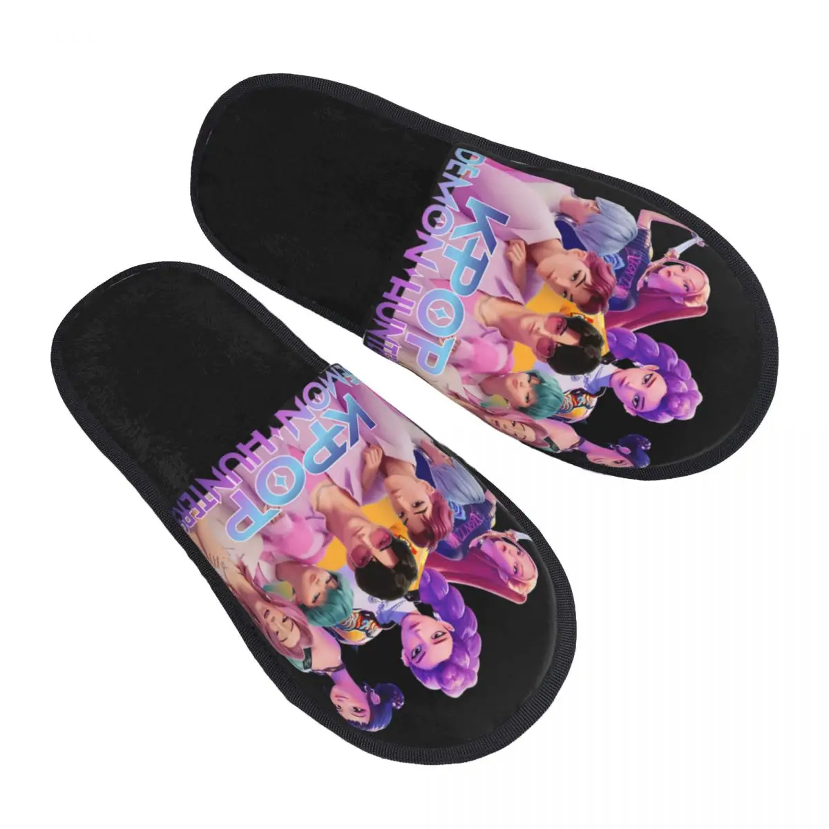 

Женские домашние тапочки Kpop Demon Hunters Huntrix с индивидуальным принтом, уютные теплые пушистые тапочки из пены с эффектом памяти, домашняя уличная обувь