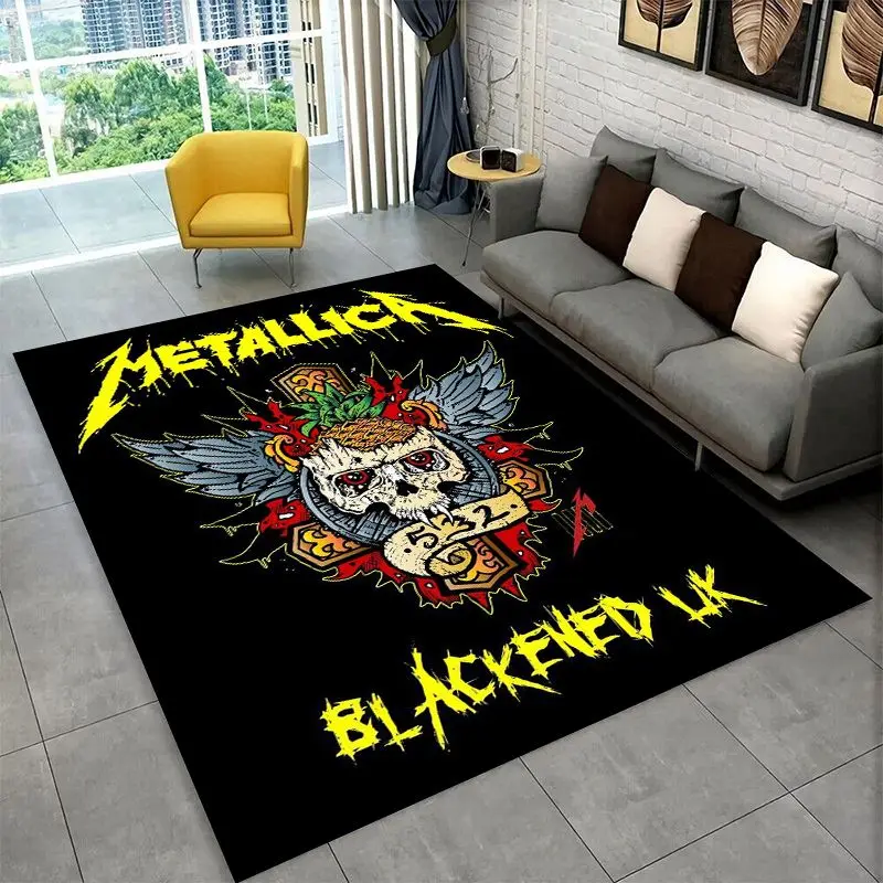 Retro Metal Band M-Metallica Thrash Non-Slip Area Rug for Living Room Bedroom Playroom,Carpet Floor Mat for Home Decor Holiday