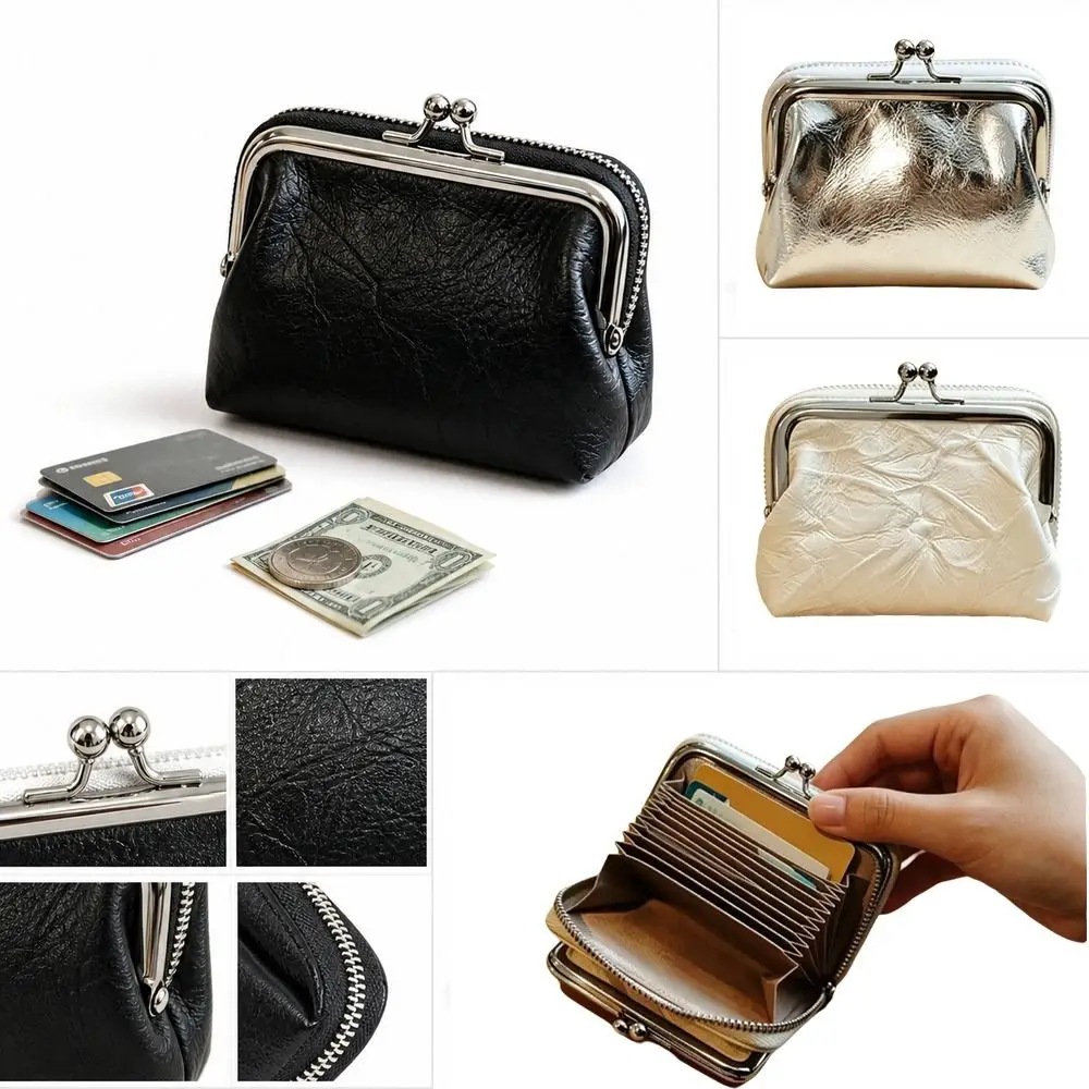 Gifts PU Coin Purse Detachable Clasp Closure Change Purse Vintage Style Two-in-One Structure Card Holder Daily Carry