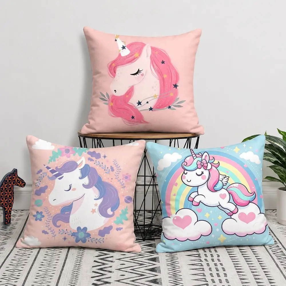 Fantasy Unicorn Cushion Cover Short Plush Soft Double-Sided Printing Pillow Case Cozy Sofa Bedroom Home Decor Gift