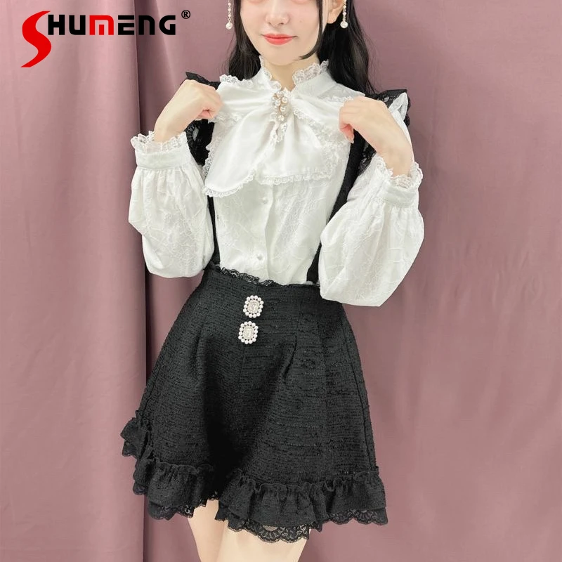 

2023 New Lace Shorts Japanese Style Rojita Tweed Sling Drill Buckle Suspender Shorts High Waisted Short Pants Women's Clothing