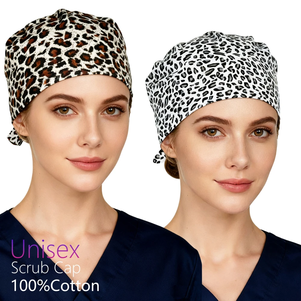 women's leopard print surgical scrub cap cotton nurse hat spa beauty salon hospital hats pharmacy anesthesiologist physician cap