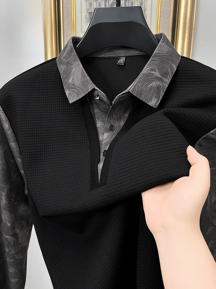 

Мужская футболка Rn для среднего возраста, весна-осень, с воротником-стойкой, деловая повседневная, базовая, с эффектом двухслойности, с принтом, универсальная, мужская