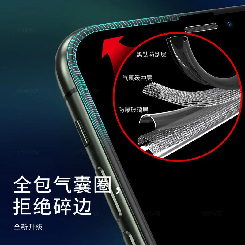 2 قطعة وسادة هوائية كاملة ثلاثية الأبعاد حافة ممتص الصدمات من الزجاج المقسى لهاتف iPhone XR X XS 11 12 13 mini 14 15 16E 16 17 Pro MAX Plus SE واقي للشاشة