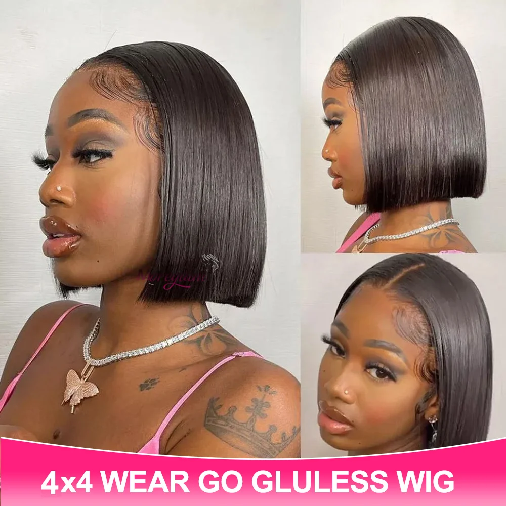 

180% Wear And Go Glueless Human Hair Wig Bob HD Lace Straight Short Bob 4x4 Lace Frontal Pre Plucked Human Wigs Ready To Go Remy