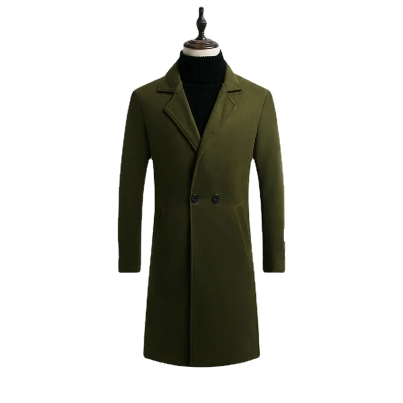 

Autumn Winter New Men's Woolen Coat Wool Blends Thickening / Male Business Warm Stand Collar Long Sleeve Big Size Trench Jacket