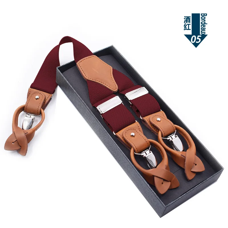 Leather Suspenders Men 3.5cm Y-Back 3 Clips Male Suspensorios Adjustable Elastic Trouser Braces Strap Belt Suit Accessories