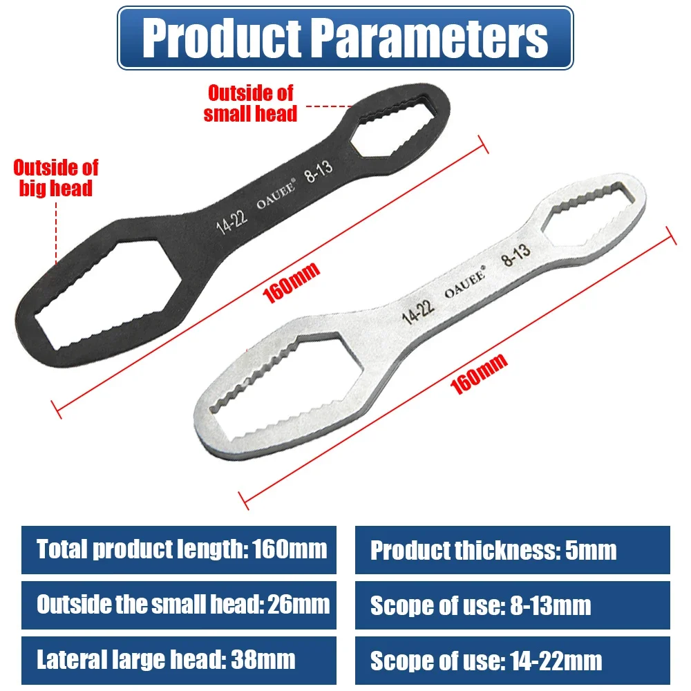 8-22mm Universal Torx Wrench Car Hand Tool Self Tightening Adjustable Wrench Plate Double End Torx Wrench Tool Car Disassembly