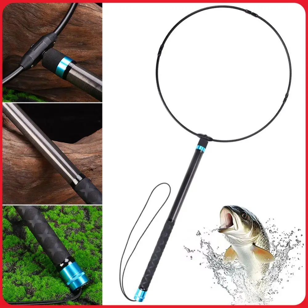 

Foldable Aluminum Alloy Ring with Telescopic Landing Net Handle Round Folded Frame Folding Fishing Dip Net Ring Fishing Supplies