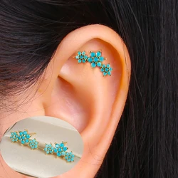 New Stainless Steel Flower Stud Earrings for Women Piercing Cartilage Ear Ring Zircon Gold Color Women's Aesthetic Jewelry Gift