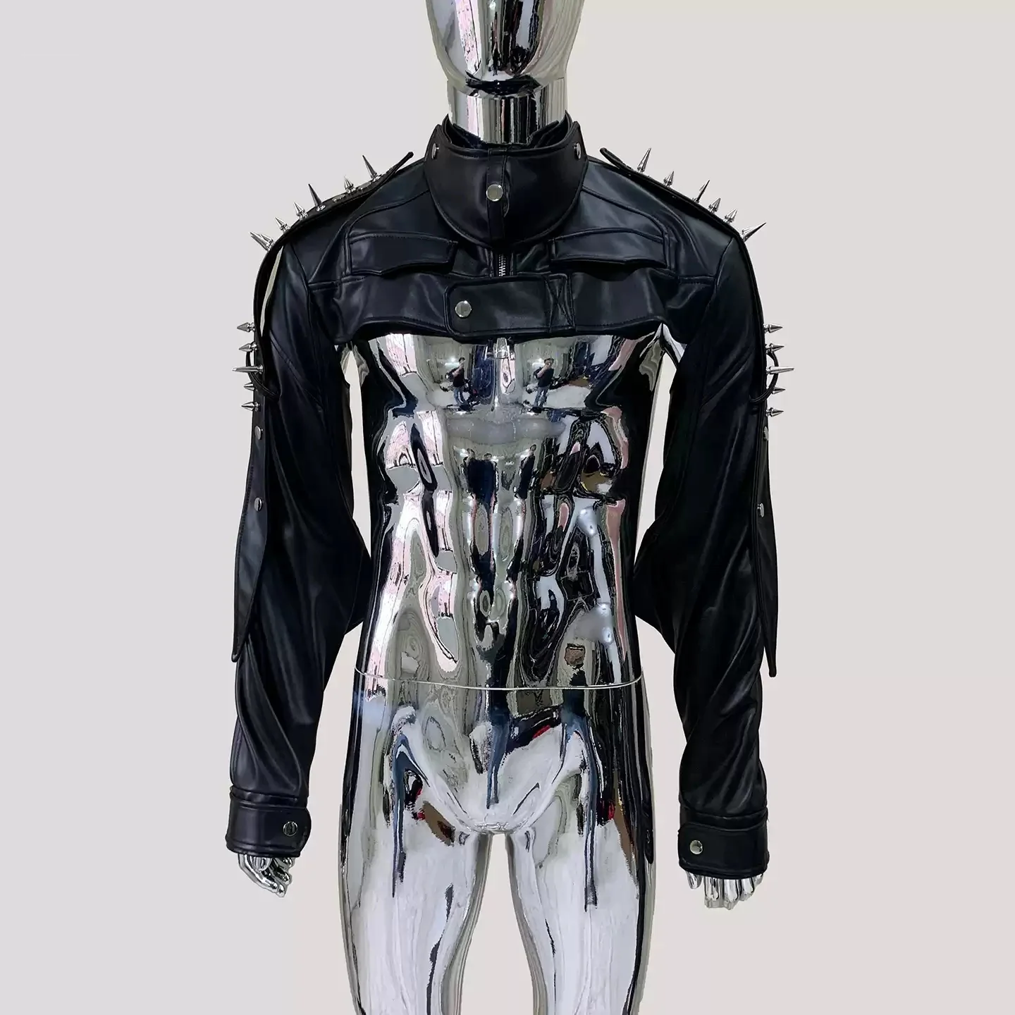 

Черная кожаная куртка, пальто для мужчин, короткое высококачественное красивое наплечное пальто в стиле панк с заклепками, пальто из искусственной кожи