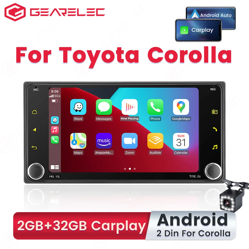 2 din android 12 Car Multimedia Radio Player CarPlay Android Auto 2Din Stereo For Toyota CROWN CAMRY HIACE PREVIA COROLLA RAV4