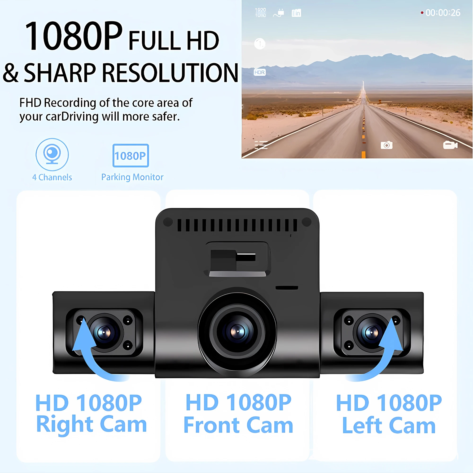 360 ° Auto-Kamera 1080P Videorekorder 3/4 Objektiv WIFI Dashcam für Auto DVR Black Box Nachtsicht Dashcam 24-Stunden-Parküberwachung – Detail 2