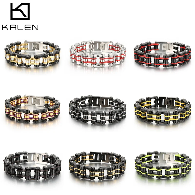 

KALEN Men's Punk Rock Biker Bracelet Stainless Steel Motorcycle Bike Chain Link Bracelet Hip Hop Heavy Duty Wristband Jewelry