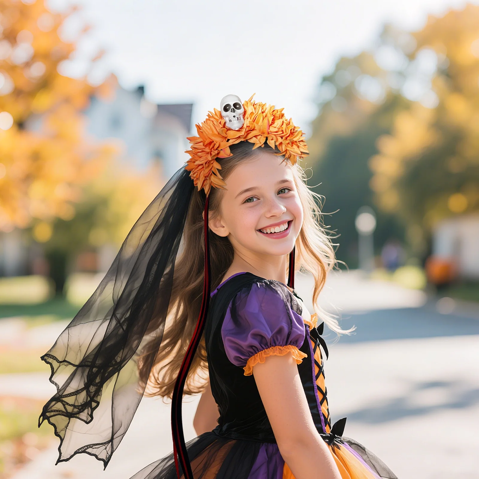 

Повязка на голову с имитацией цветка, аксессуар, обруч для волос, повязка на голову с черепами на Хэллоуин, декоративный орнамент, товары для домашнего украшения