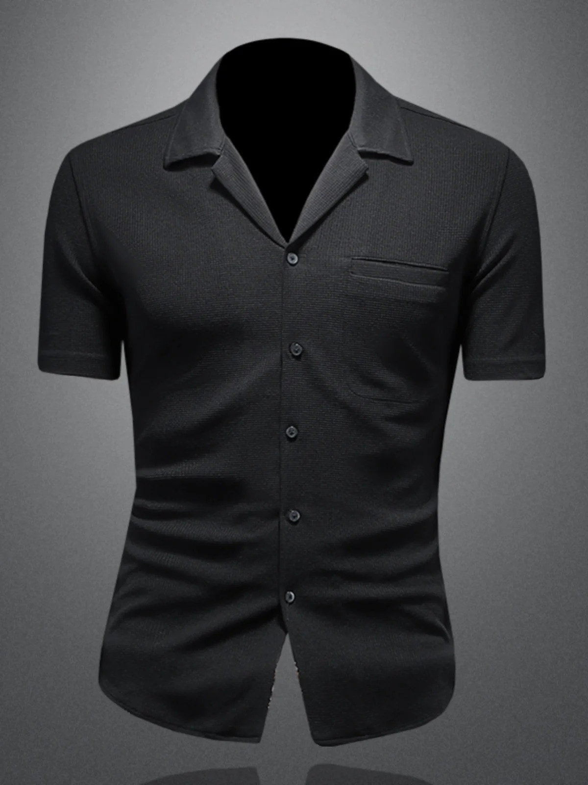 

Summer New Men's Slim Fit ort Sve Knitted irt Cuba Collar Elastic Casual Breathable Faion Polyester Fiber irt