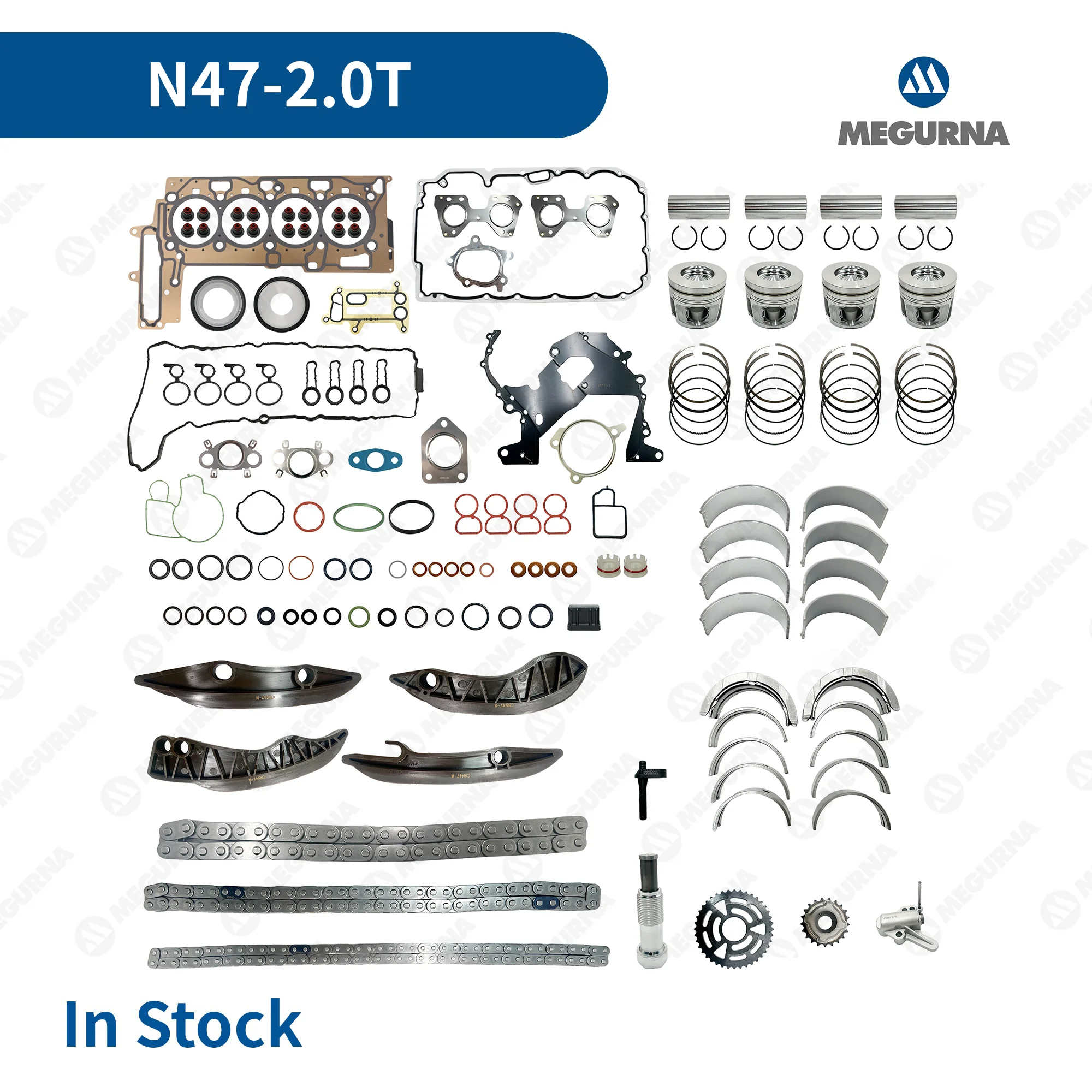 Engine Overhaul Rebuild Timing Chain Pistons Rings rods Gasket Seal Kit for BMW N47 2.0T Diesel 1,2,3,4,5 Series E90 X1 X3 X5
