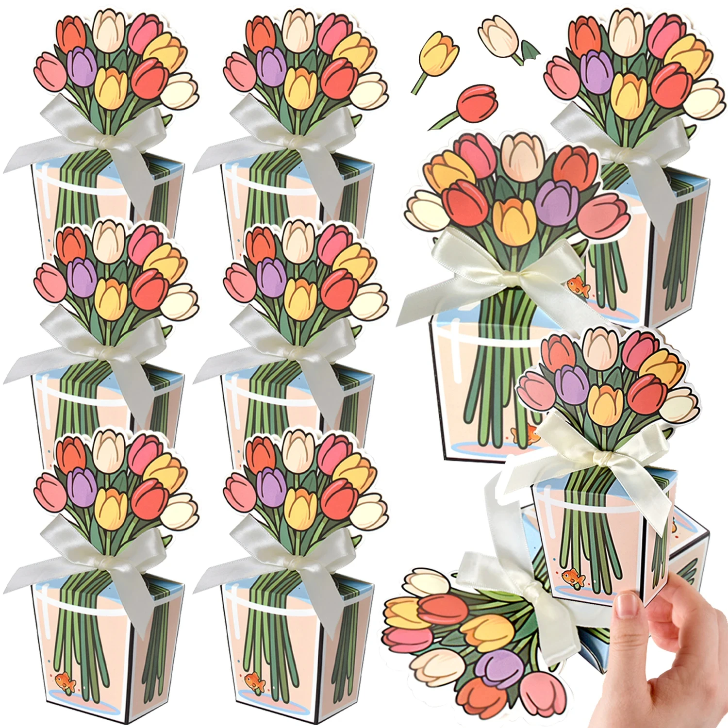

10Pcs Tulip Shaped DIY Gift Boxes Floral Design Candy Boxes Flower Party Favor Gift Boxes for Birthday Party Wedding Decoration
