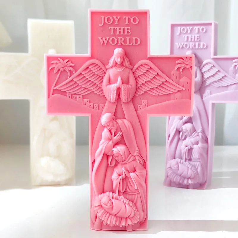 

Holy Newborn Angel Cross Silicone Candle Soap Mold Aromatherapy Cross Relief Decoration Photo Background Ornament Mold