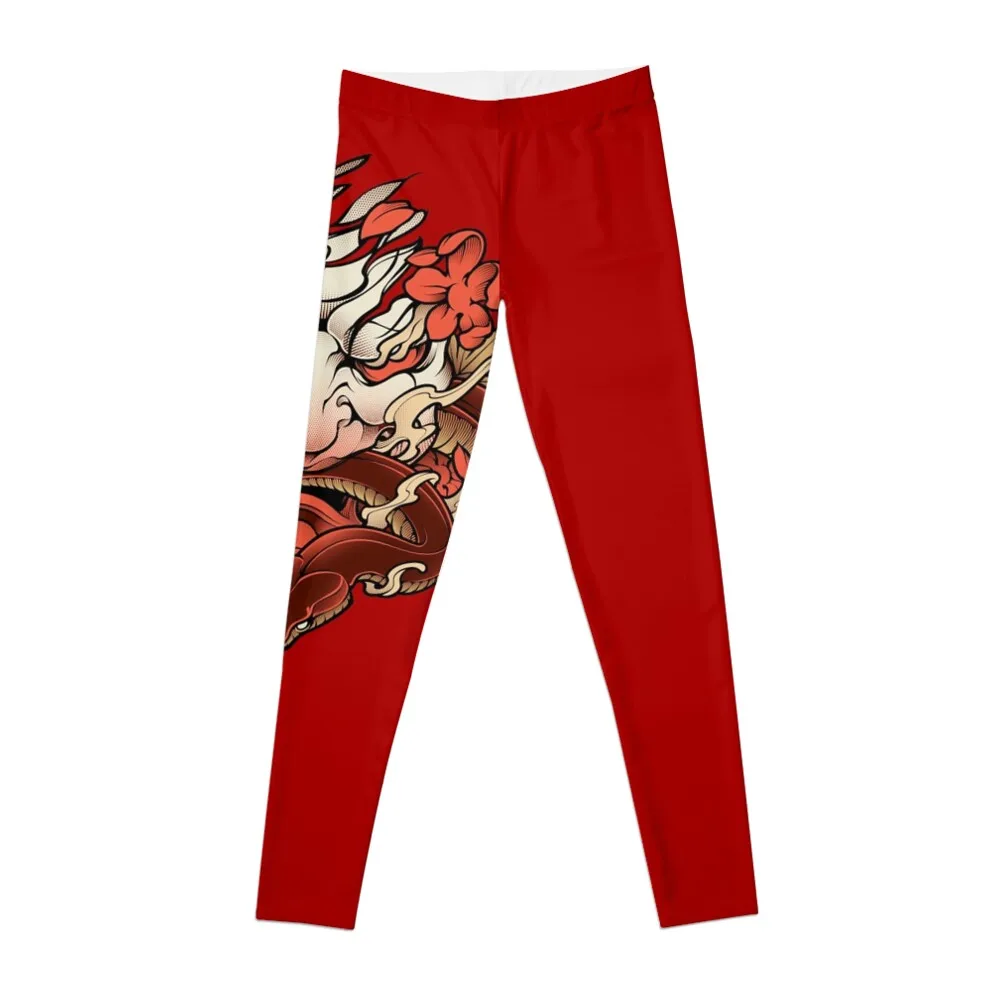 

Oni Irezumi ( Red Version ) - Japanese Tattoo Style Leggings Women's tights Tight fitting woman Womens Leggings